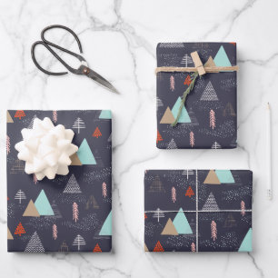 Weihnachten Zeichne immergrüne Pinienbäume im Schn Geschenkpapier Set