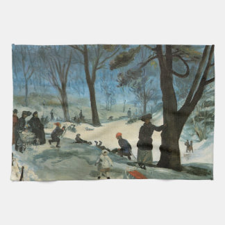 Weihnachten, Zentralpark im Winter Glackens Geschirrtuch