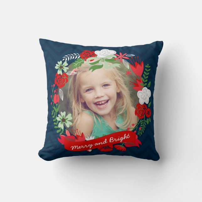 Weihnachten Zickzack Blumenkranz Foto Personalisie Kissen (Vorderseite)