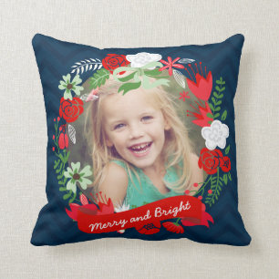 Weihnachten Zickzack Blumenkranz Foto Personalisie Kissen