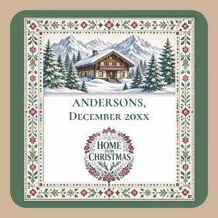 Weihnachten Zu Hause Nordisches Alpen-Chalet Foto  Quadratischer Aufkleber