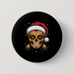 Weihnachten Zucker-Schädel-Kunst Frau Santa-Hut Fe Button