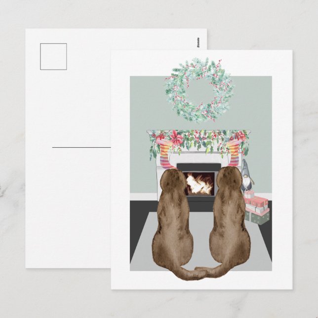 Weihnachten Zwei Choc Labrador Hunde Feuerplatz Sz (Vorne/Hinten)