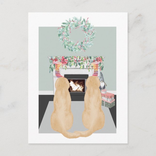 Weihnachten Zwei gelbe Hunde Labrador Feuerplatz S (Vorderseite)