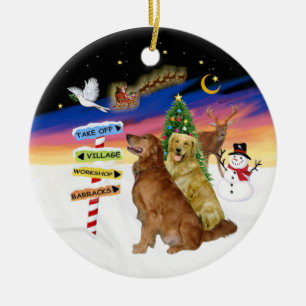Weihnachten - Zwei goldene Retrievers Keramik Ornament