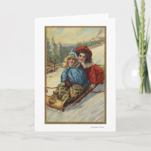 Weihnachten - Zwei kleine Girls Rodeln