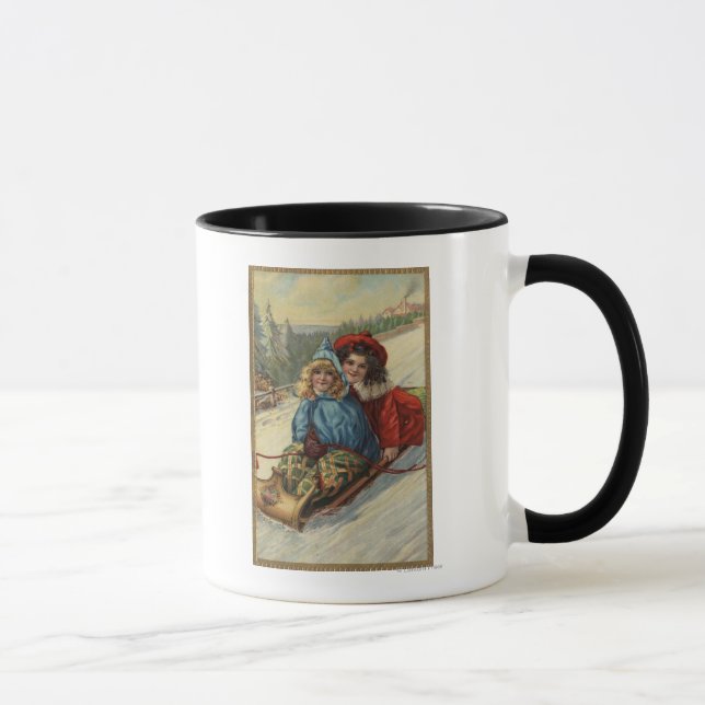 Weihnachten - Zwei kleine Girls Rodeln Tasse (Rechts)