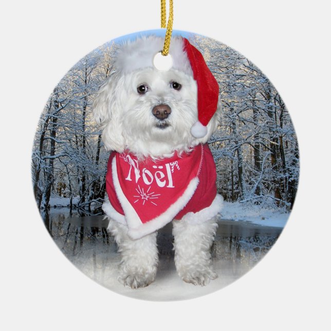 WeihnachtenBichon Frise Hund Keramikornament (Vorne)