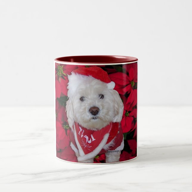 WeihnachtenBichon Frise Hund Zweifarbige Tasse (Mittel)