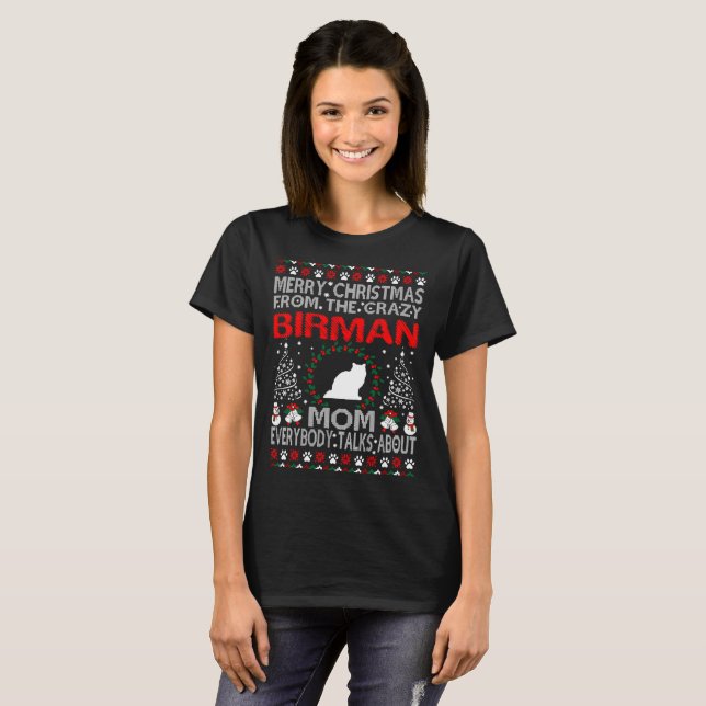 WeihnachtenBirman Katzen-Mama-hässliches T-Shirt (Vorne ganz)