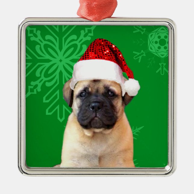 Weihnachtenbullmastiff Welpe Ornament Aus Metall (Vorne)