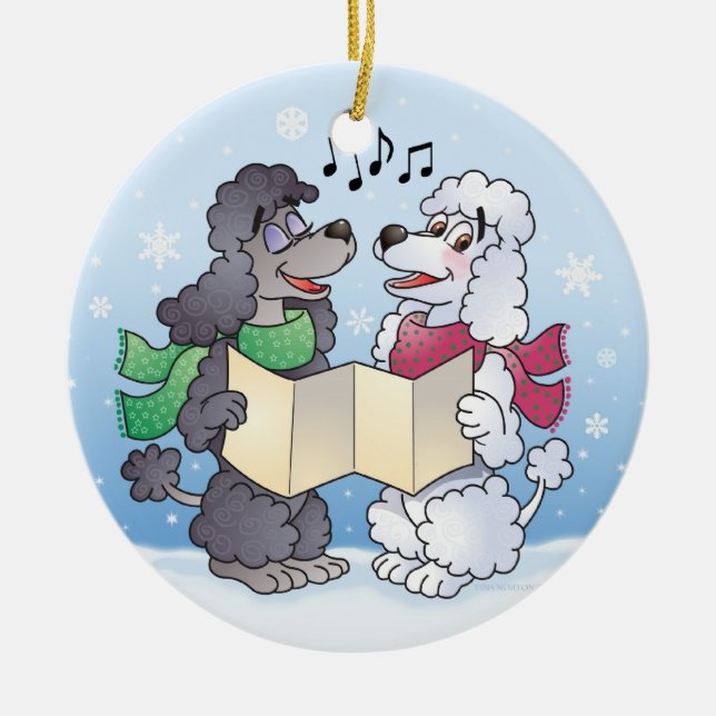 WeihnachtenCaroling Pudel-Verzierung Keramik Ornament (Vorne)