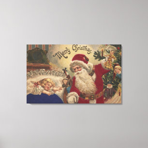 WeihnachtenGreetingSanta hängende Verzierungen Leinwanddruck
