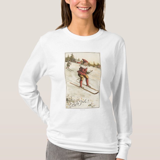 WeihnachtenGreetingSanta Skifahren T-Shirt (Vorderseite)