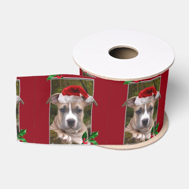 WeihnachtenPitbull Welpe 3" Grosgrainband Ripsband (Spule)