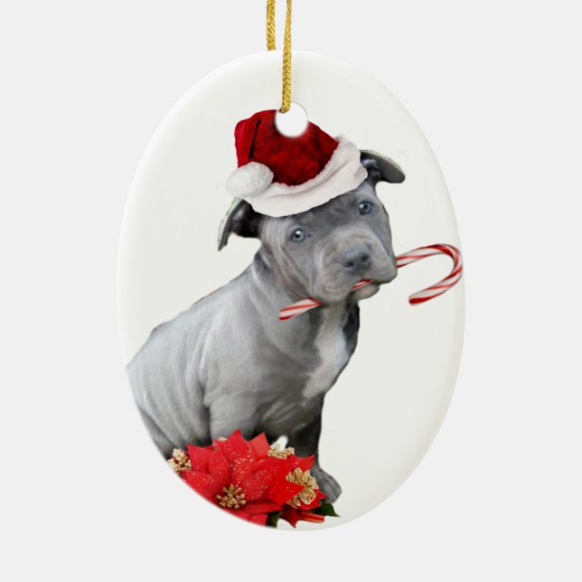 Weihnachtenpitbull Welpe Keramik Ornament (Hinten)