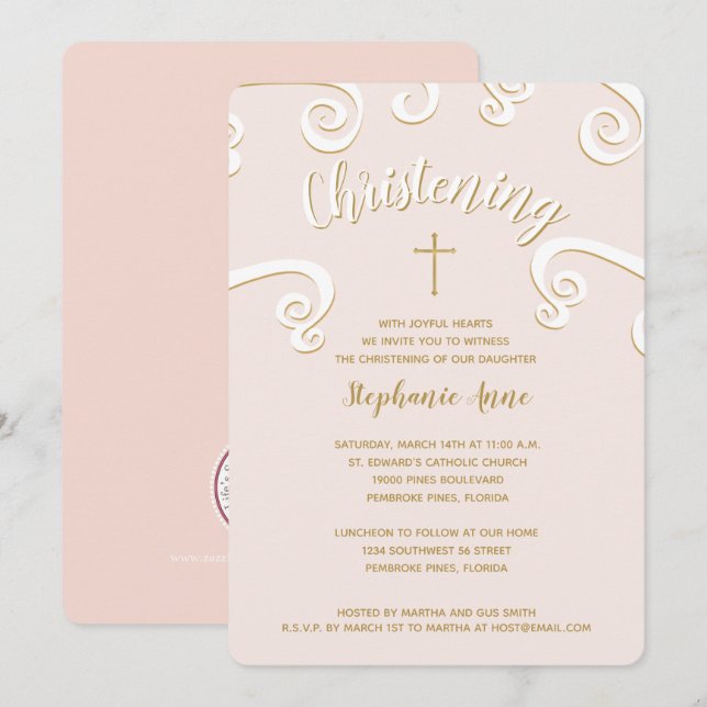 WeihnachtenRollen in Rosa und Gold Einladung (Vorne/Hinten)