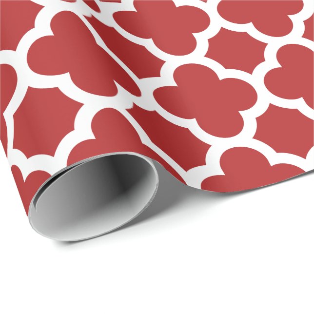 Weihnachtenrotes Quatrefoil Gitter-Muster Geschenkpapier (Rolleneckpunkt)