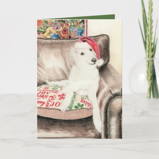 Weihnachtenseidene Windhound Welpen-Karten Feiertagskarte (Vorderseite)