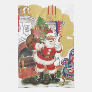 Weihnachtlich, fröhlicher Weihnachtsmann mit Gesch Handtuch