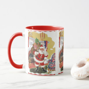 Weihnachtlich, fröhlicher Weihnachtsmann mit Gesch Tasse