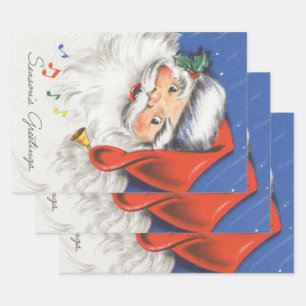 Weihnachtlich, fröhlicher Weihnachtsmann mit Musik Geschenkpapier Set