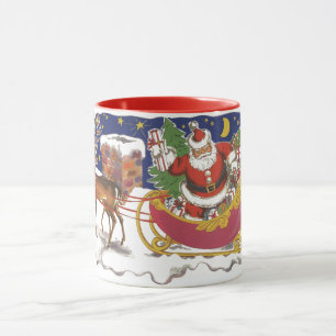 Weihnachtlich, fröhlicher Weihnachtsmann mit Schli Tasse