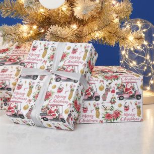 Weihnachtlich gestalteter rosa Golfwagen für Golfe Geschenkpapier