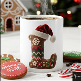 Weihnachtlich gestrickter Pullover Buchstabe L mit Kaffeetasse