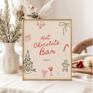 Weihnachtlich handgezeichnete Hot Chocolate Bar Poster