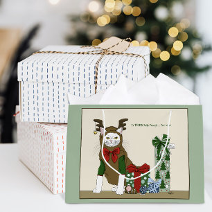 Weihnachtlich lustige weiße Katze Große Geschenktüte