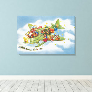 Weihnachtlich, Santa Claus fliegt ein Flugzeug Leinwanddruck