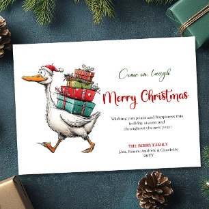 Weihnachtlich Verrückte Gans Spielend Handgezeichn Feiertagskarte