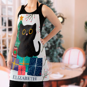 Weihnachtlich-verspielte schwarze Katzen-Kaffee-Ku Schürze