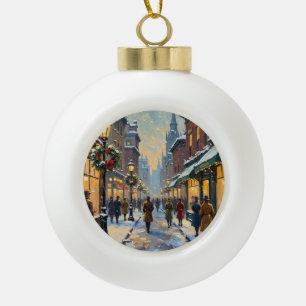 Weihnachtliche Altstadt im Schnee Keramik Kugel-Ornament
