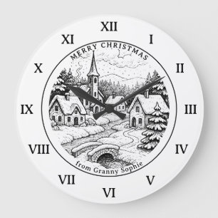 Weihnachtliche Altstadt im Winter - Römische Zahl Große Wanduhr