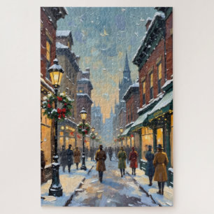 Weihnachtliche Altstadtstraßenszene im Schnee