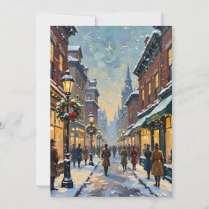 Weihnachtliche Altstadtstraßenszene im Schnee Feiertagskarte