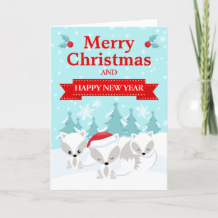 Weihnachtliche arktische Füchse & Winterlandschaft Feiertagskarte