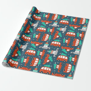 Weihnachtliche Autos Bäume Winter Schnee Geschenkpapier