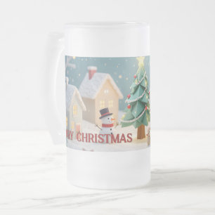 Weihnachtliche Baum- und Schneemannszene Mattglas Bierglas