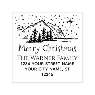 Weihnachtliche Berge Bäume Name Rückadresse Permastempel