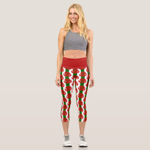 weihnachtliche Blumen rote Rosen gestreift Capri Leggings