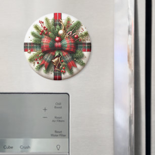 Weihnachtliche Christtanne und rotes Tartanband   Magnet