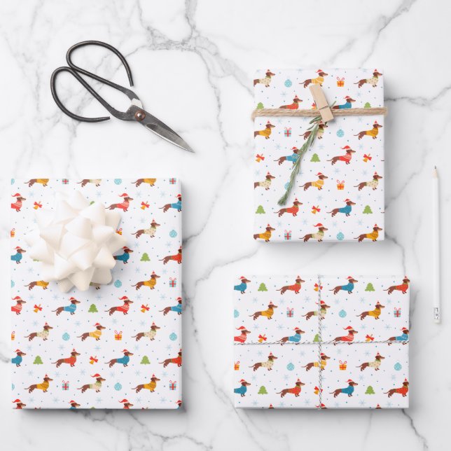 Weihnachtliche Dackel im Winter Gewitter Geschenkpapier Set (Vorderseite)