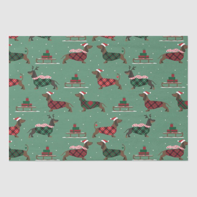 Weihnachtliche Dackeln mit Sweater & Weihnachtsman Seidenpapier (Vorderseite)