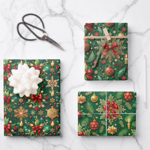 Weihnachtliche drei festliche Muster Geschenkpapier Set