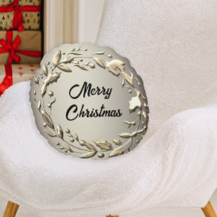 Weihnachtliche Eleganz Metallischer Stechpalmenkra Rundes Kissen