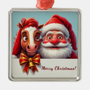 🎄 Weihnachtliche Freude Santa und Pferd Weihnacht Ornament Aus Metall