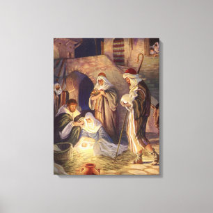 Weihnachtliche Geburt Christi, 3 Hirten und Jesus Leinwanddruck